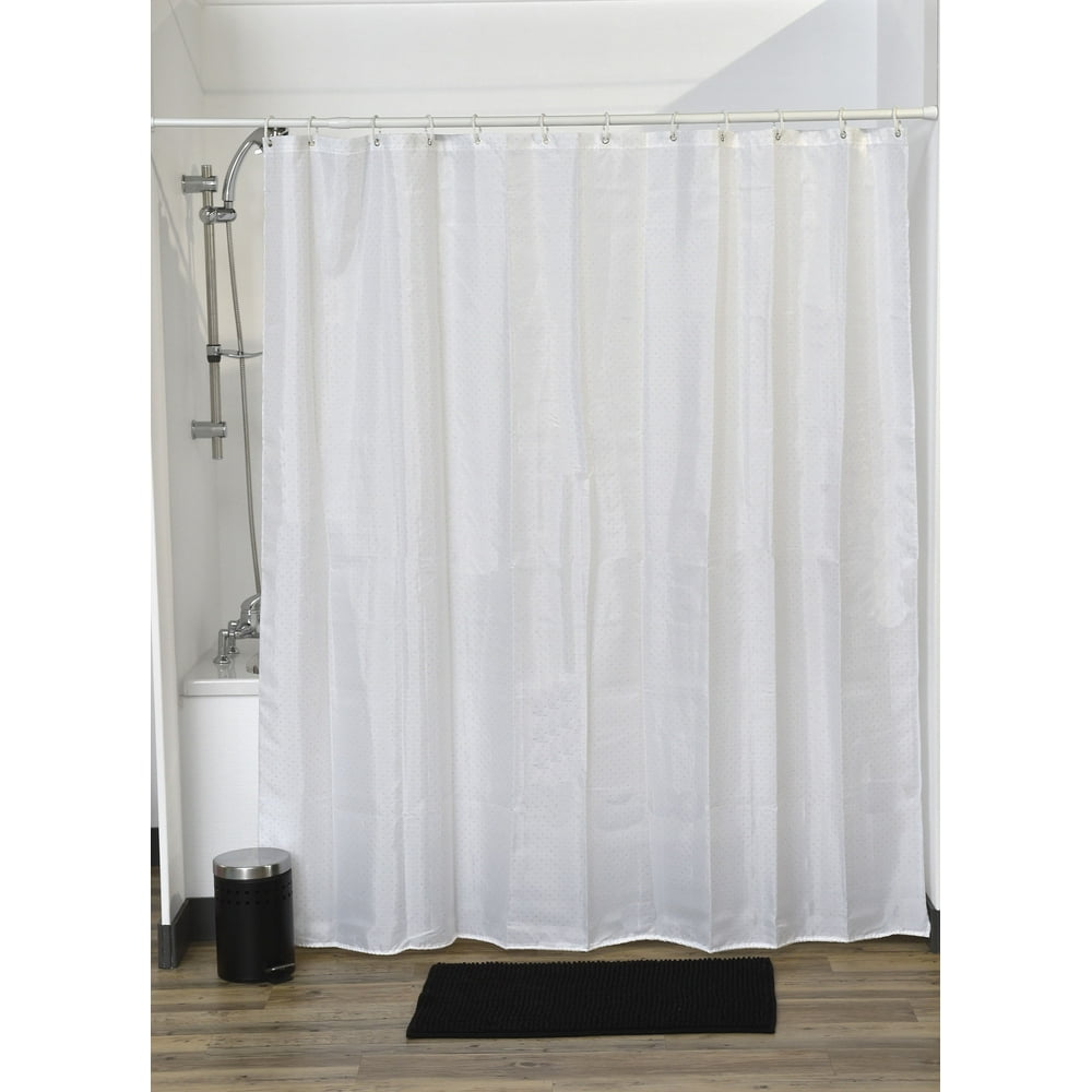 Lux Polyester Rhinestone Fabric Shower Curtain White