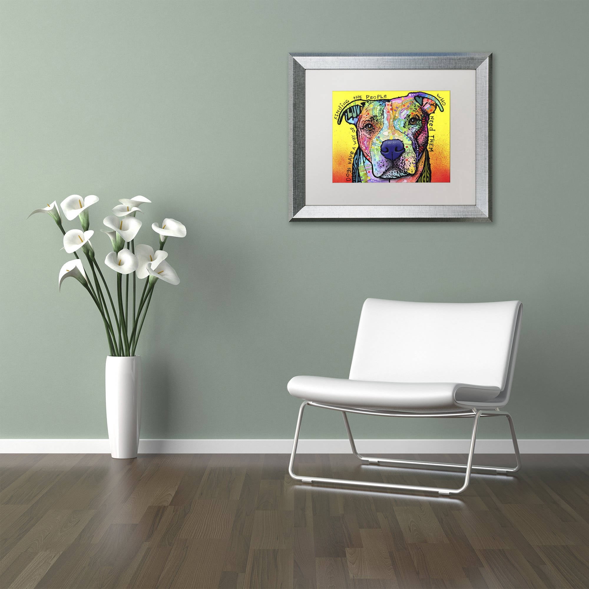 Trademark Fine Art 'Dogs Have A Way' Canvas Art by Dean Russo, White Matte, Silver Frame