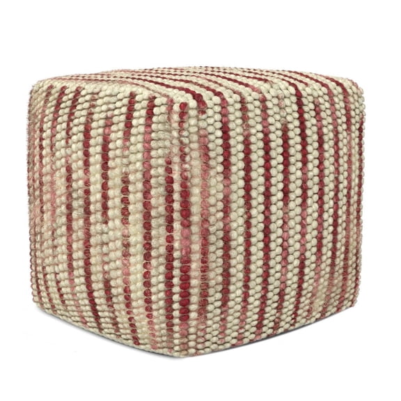 Simpli Home Simpli Home Zoey Boho Cube Woven Pouf in Maroon Cotton and Wool