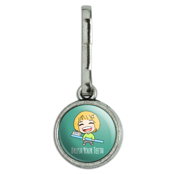 Brush Your Teeth Toothbrush Kawaii Chibi Antiqued Charm Clothes Purse Suitcase Backpack Zipper Pull Aid