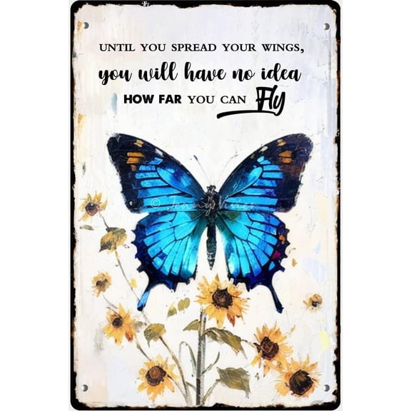 Butterfly Wall Art, Boho Farmhouse Decor, Inspirational Quote Decor, Spring/Summer Butterfly Sign, Motivational Self Confidence Decorations for Bedroom, Office, Garden 12x8 Inches