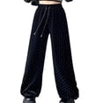 thumbnail image 2 of Velvet Pants Women Rhinestone Elastic High Waist Wide Straight Leg Casual Loose Dressy Sparkly Pants Clubwear Dancewear, 2 of 9