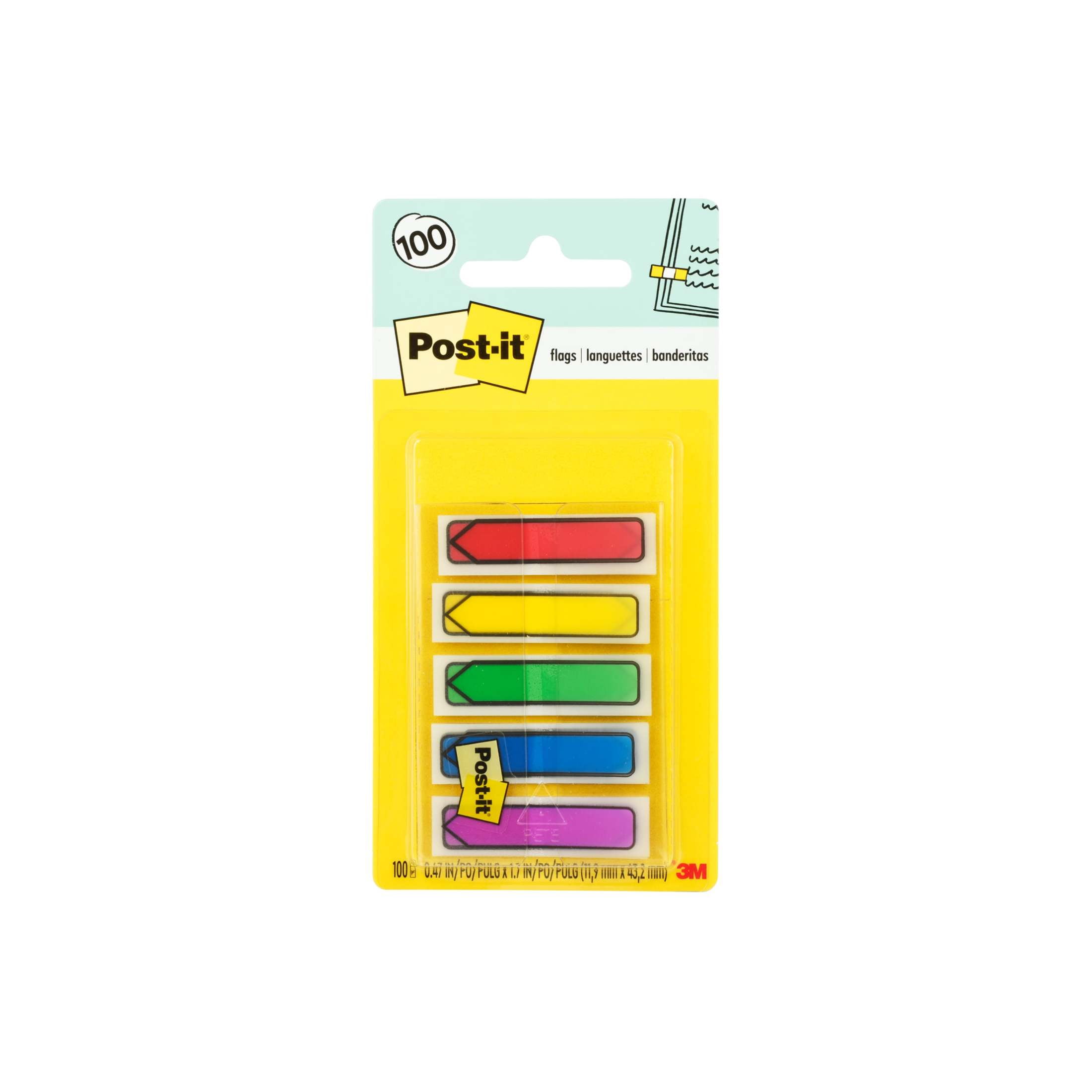 (3 pack) Post-it Arrow Flags, Assorted Primary Colors, .47" Wide, 100 Flags