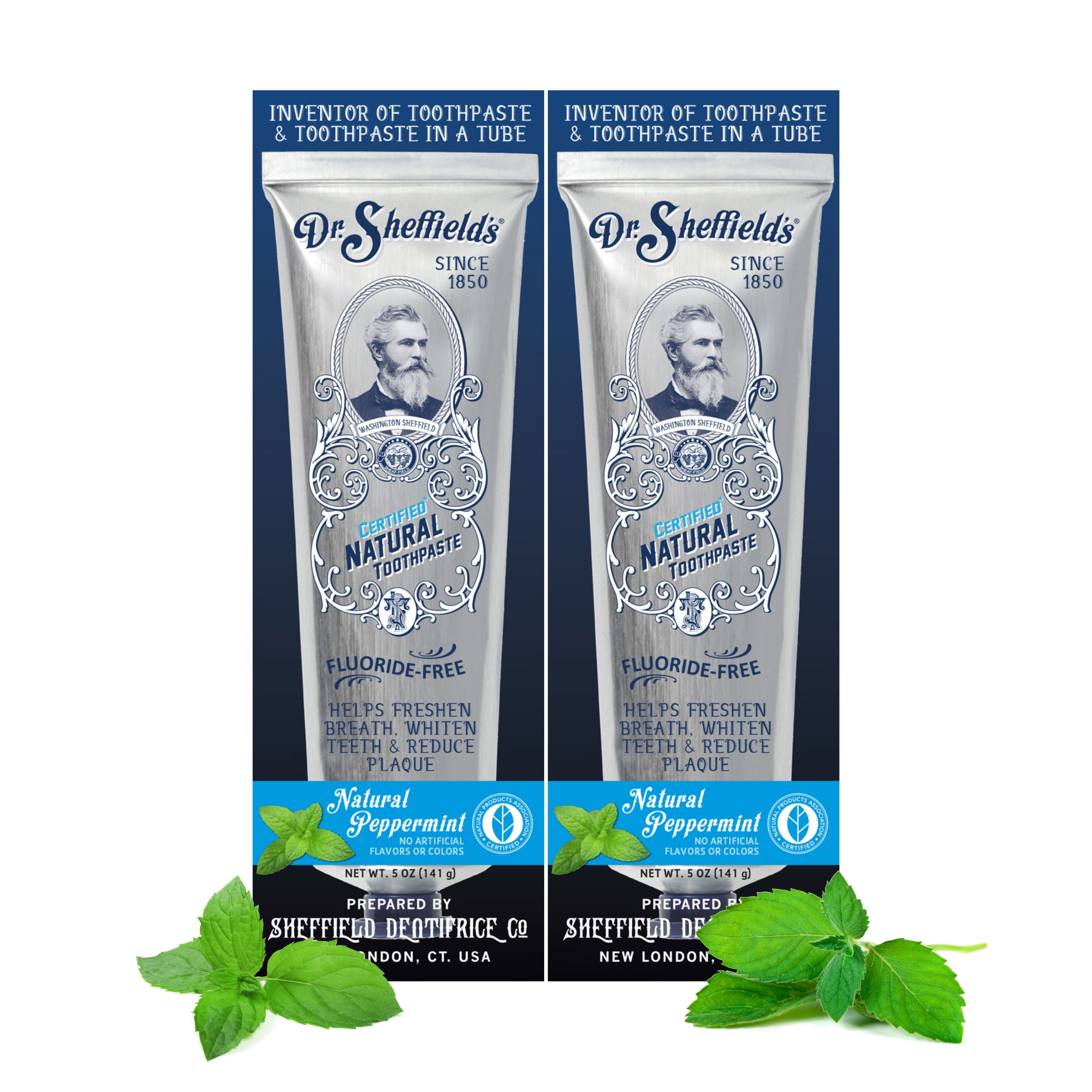 Dr. Sheffield’s Certified Natural Toothpaste (Peppermint) - Fluoride Free (2-Pack)