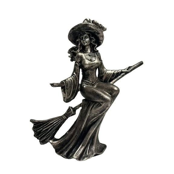 Bronze Witch Goddess Statue - 7.8" Witchcraft Pentacle Sculpture, Handcrafted Pagan Altar Decor, Gothic Home Ornament for Wiccan, Halloween & Spiritual Decor