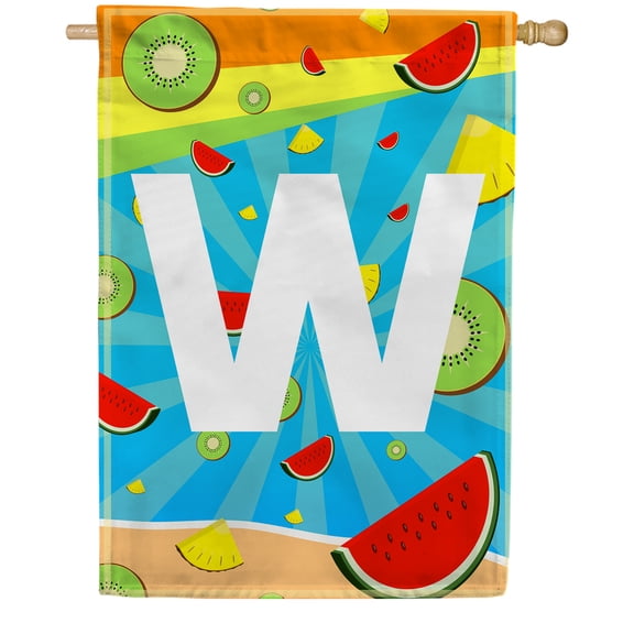 America Forever Summer Watermelon Monogram House Flag Letter W 28 x 40 inches Fruit Kiwi Pineapple Double Sided Vertical Outdoor Yard Lawn Decorative Fun Refreshing Summertime House Flag