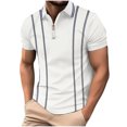 thumbnail image 2 of POTETI Collared Mens Polo Shirt Short Sleeve Casual Shirts Striped Sports Loose Quarter Zip Tops, 2 of 6