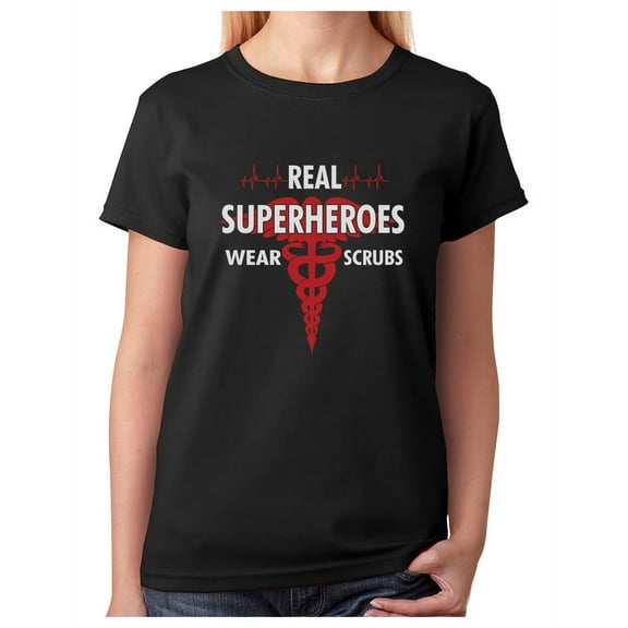 Tstars Womens Nurse Shirts Gift for Nurse Real Superheroes Wear Scrubs Nursing MD Medical Women T Shirt