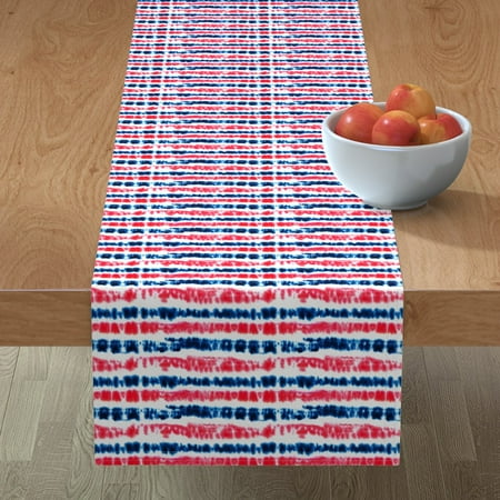 

Cotton Sateen Table Runner 108 - Small Scale Red Dark Blue Tie Dye Stripes White Stars July 4Th American Print Custom Table Linens by Spoonflower