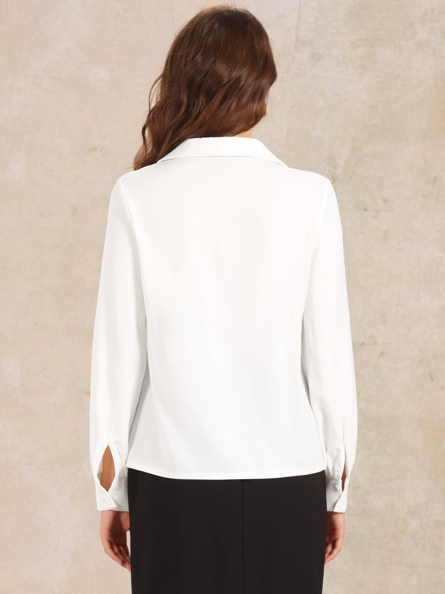 DARING DIVA Women's Collar Button Down V Neck Blouse Top Shirt L White