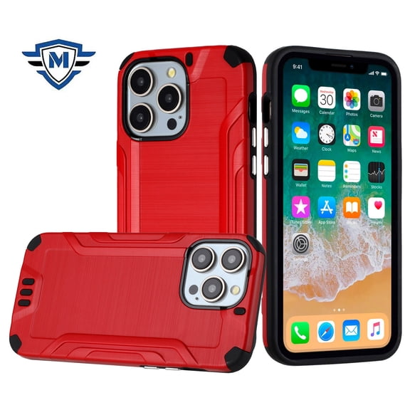 For iPhone 15 Pro Max METKASE Strong Tough Metallic Design Hybrid in Premium Slide-Out Package - Red