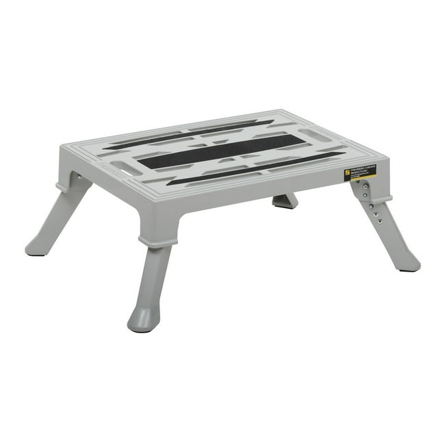 Stromberg Carlson Entry Step PA-150 Single Manual Folding Step; 19 Inch Width x 14 Inch Depth; With 8-1/8 Inch Rise; 1000 Pound Capacity; Non-Adjustable; Die Cast Aluminum; 3-1/8 Inch Collapsed Height