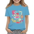 thumbnail image 2 of Girls Floral Book Apple Pencil Doodle Graphic T Shirt Crew Neck Soft Cotton Kids Short Sleeve Tee for First Day Of School Photos and Classroom Daily Outfits Light Blue 150, 2 of 6