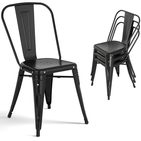 Dovov Metal Dining Chairs Set of 4, Stackable Patio Chairs Modern Outdoor Metal Chairs Trattoria Chair for Bistro Cafe Restaurant, Black