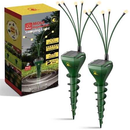 X-PEST 2 Pack Mole Repellent Stake & Miniature Bulb Solar Powered, Gopher Repellent Ultrasonic, Solar Mole Repellent Ultrasonic, Skunk Repellent for Yard, Squirrel Repellent Outdoor