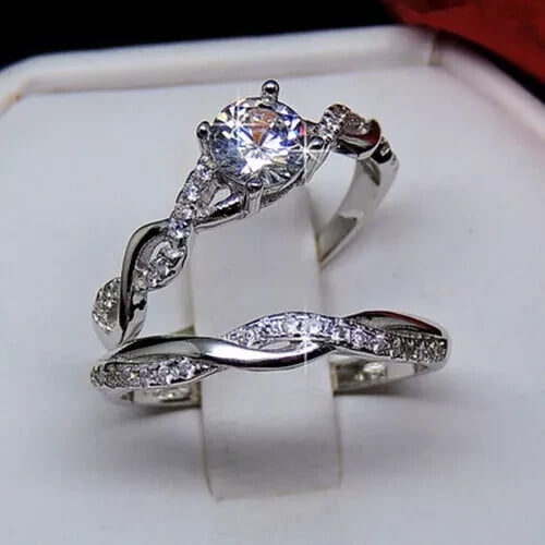 Bluebell Jewels 1.48Ct Round Cut Cubic Zirconia 925 Sterling Silver Wedding Bridal Ring Set