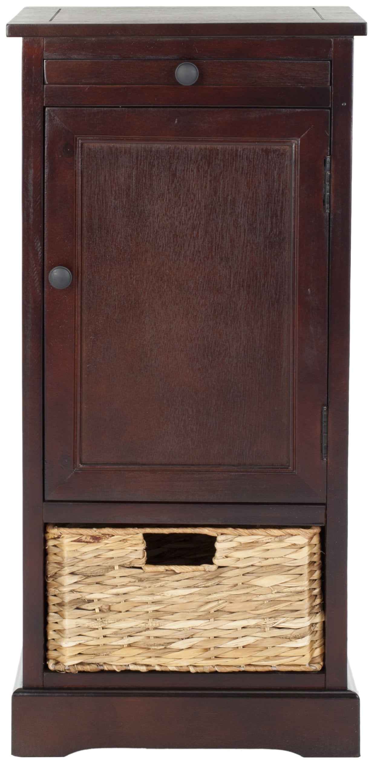 SAFAVIEH Raven Solid Tall Storage Unit with Pullout Table and Basket, Dark Cherry