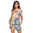 thumbnail image 4 of Women Pajama Sets Short Sleeve Sweatshirts Vibrant Floral Medley Casual Tops and Shorts, 4 of 7