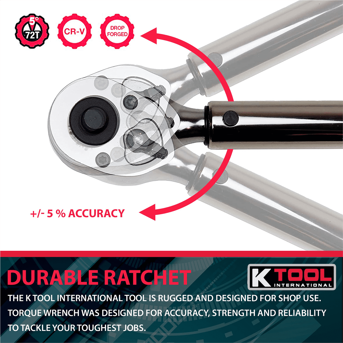K-Tool 72126A 1/2" Drive 24.5" Long Adj Torque Wrench 30-250 ft/lb Capacity