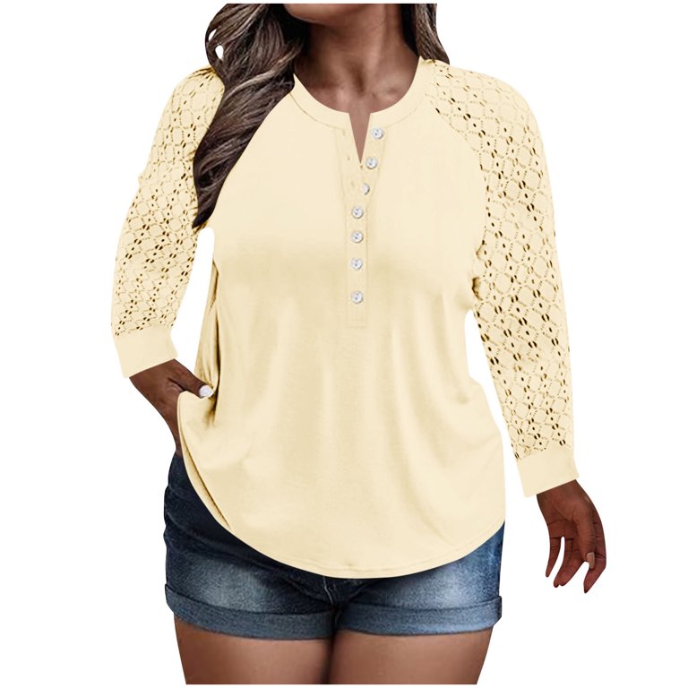 Fznquz Pink Ladies Tops Oversized Long Sleeve Plus Size Shirt Casual Button  V Neck Loose Womens Winter Clothing,XL
