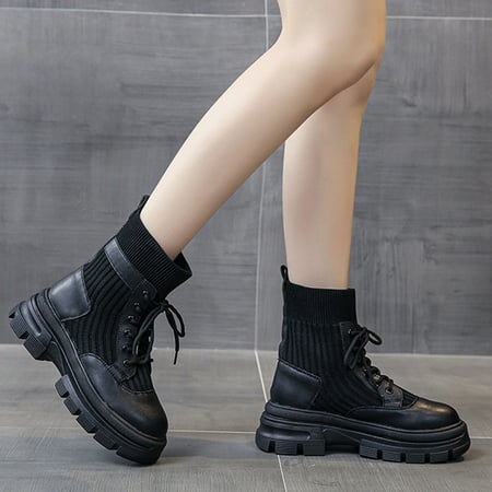 

Kayannuo Womens Shoes Clearance Boots Womens Fashion Thick Bottom Boots Knitting Elasticity Boots Thin Within Round Toe Leather Stitching Frenum Boots