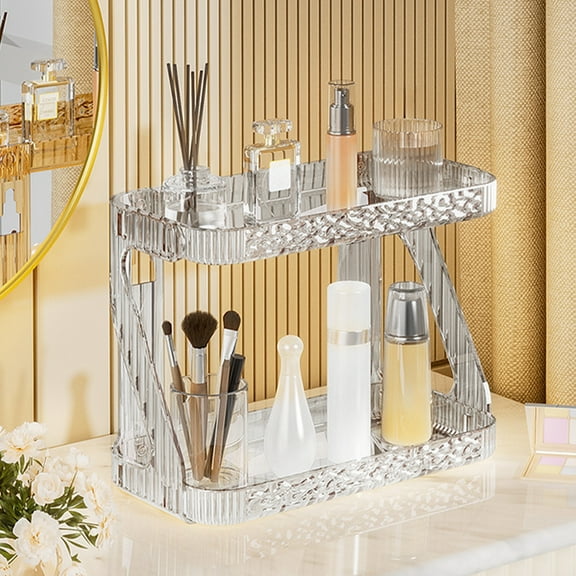 DAMAI Cosmetic Storage Rack,Spicees Rack Bathroom Countertop Organizer,Modern Countertop Makeup Organizer Bathroom Counter Organizer for Vanity Dressing Table (White)