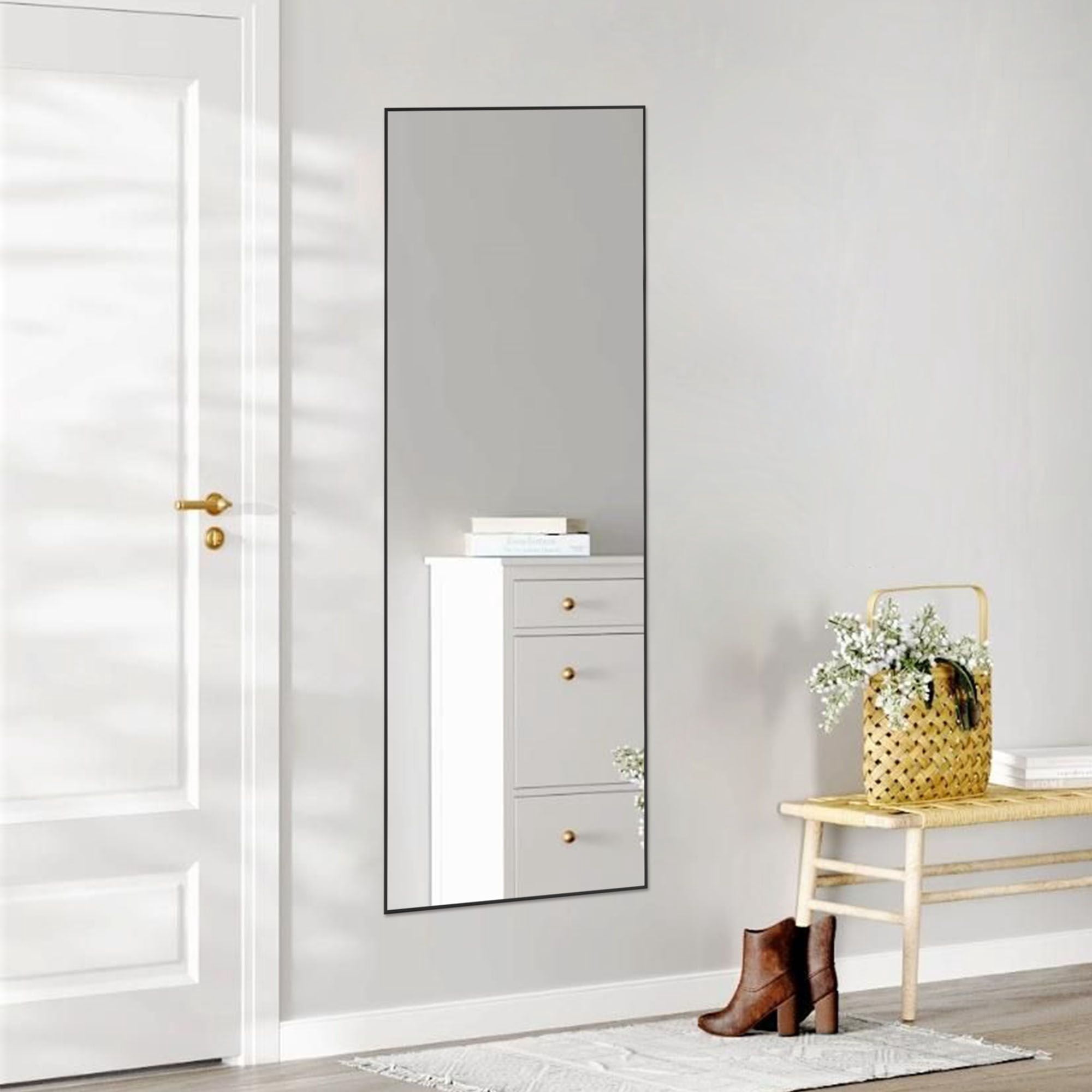 64"x21" Full Body Wall Mirror Standing Hanging or Leaning Wall-Mounted Mirrors with Stand Aluminum Alloy Frame Living Room