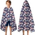thumbnail image 3 of Dark Purple Cartoon Unicorn Flower Pattern Hooded Bath Towel，60"x35" for Ages 3 To 12 Kids, Quick Dry Lightweight Soft Microfiber Hood Beach Towel Cover Up for Kids, 3 of 7