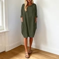 thumbnail image 2 of Oversized Baggy Midi Dress for Women Crew Neck Casual Loose Summer Dress with Pockets Basic Ladies Gown Knee Length Sundress, 2 of 5