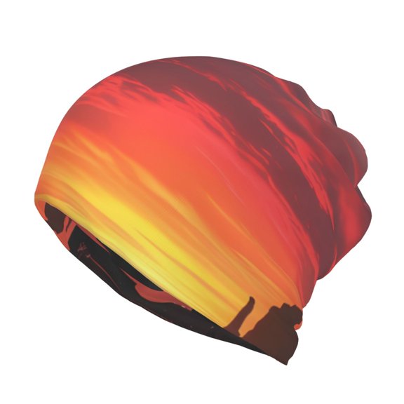 Pofeuu Sunset Western Desert Cowboy Print Multifunction Beanie Hat for Men Women Fashion Scarf Soft Stretch Skull Cap