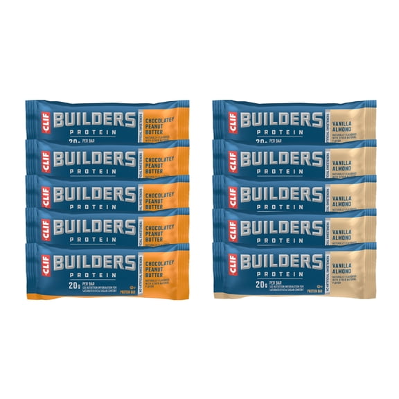 CLIF BUILDERS Protein Bars Variety Pack, 2 Flavors, Plant Protein, Gluten Free Bars, 10ct