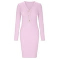 thumbnail image 4 of Mrat Women's Wear to Work Dresses Women's Casual Knit Long Sleeve V-Neck Pack Hip Button Dress Womens Prom Dresses S-484 Purple S, 4 of 5