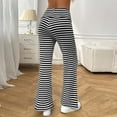 thumbnail image 4 of Women's Striped Flared Ribbed Knit Pants Low Waist Wide Leg Trousers Elastic Waist Casual Loungewear Trousers, 4 of 7