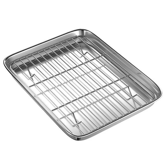 2 Set Toaster Oven Tray and Rack Set, Small Stainless Steel Baking Pan with Cooling Rack, 10 Inch & 9 Inch