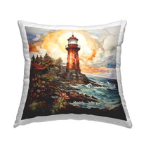 Stupell Industries Abstract Patterned Lighthouse Decorative Printed Throw Pillow, 18 x 18