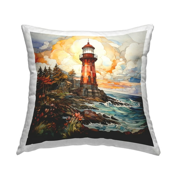Stupell Industries Abstract Patterned Lighthouse Decorative Printed Throw Pillow, 18 x 18