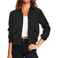 thumbnail image 3 of Long Sleeved Women Button Down Casual Crop Coat Bomber Jacket, 3 of 6