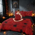 thumbnail image 3 of Homewish Spider Web Queen Bedding, Happy Halloween Bedding Comforter Set Queen, Bright Red, Black Reversible 7 Pieces, 3 of 7