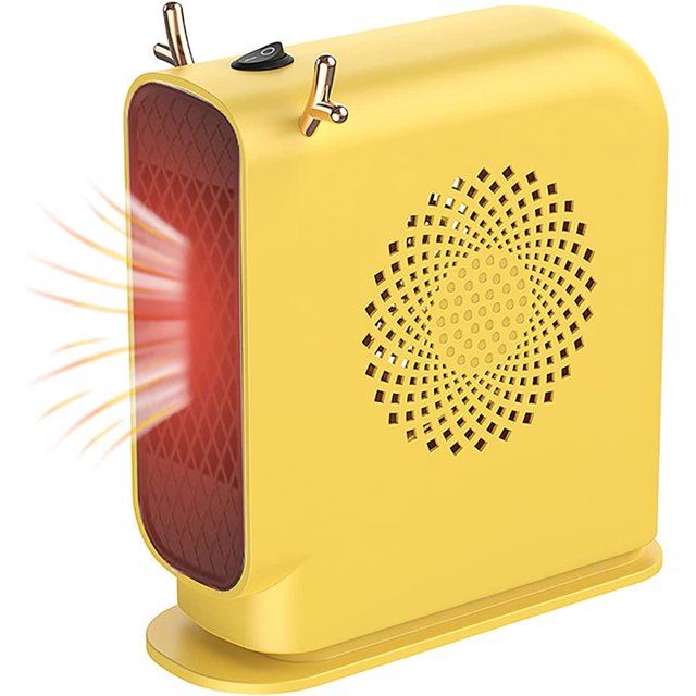 Calentador de espacio de 500 W, calentador de ventilador de cerámica PTC, calentador doméstico portátil, calentador eléctrico (amarillo), termostato inteligente, para baño, oficina, sala de estar ER