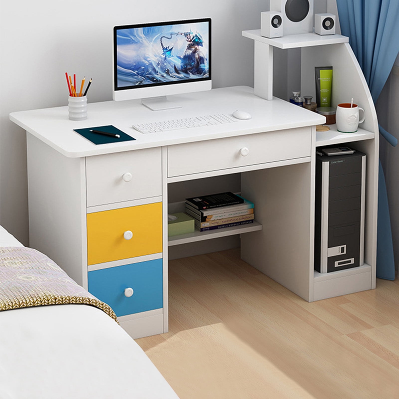 Computer Desk or Lap Top Desk with White Laminated Top and Lower Storage Shelves