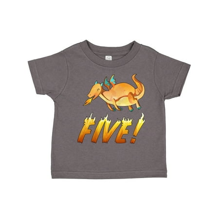 

Inktastic 5 Fifth Birthday Orange Dragon Breathing Fire Gift Toddler Boy or Toddler Girl T-Shirt