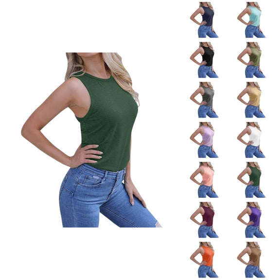 Basic Tank Tops for Women Lightweight Breathable Crewneck Casual Plain Sleeveless Shirt Summer Outfits