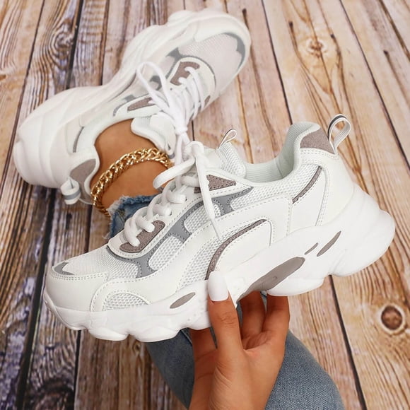 XIAQUJ Women Lace up Running Shoes Sports Shoes White Sneakers Women's Fashion Sneakers White 8.5(41)