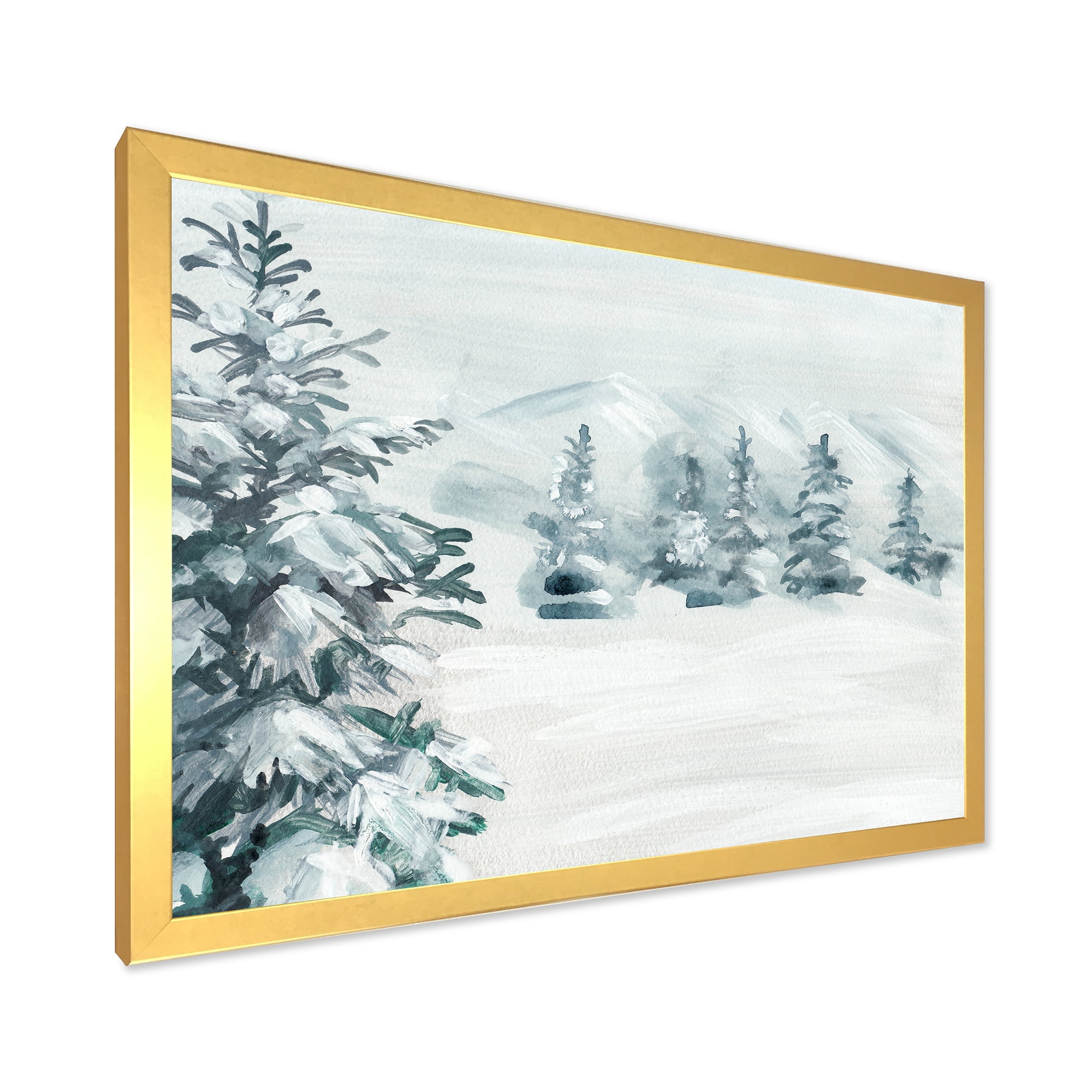Designart 'Snowy Pine Trees On Mountain' Traditional Framed Art Print