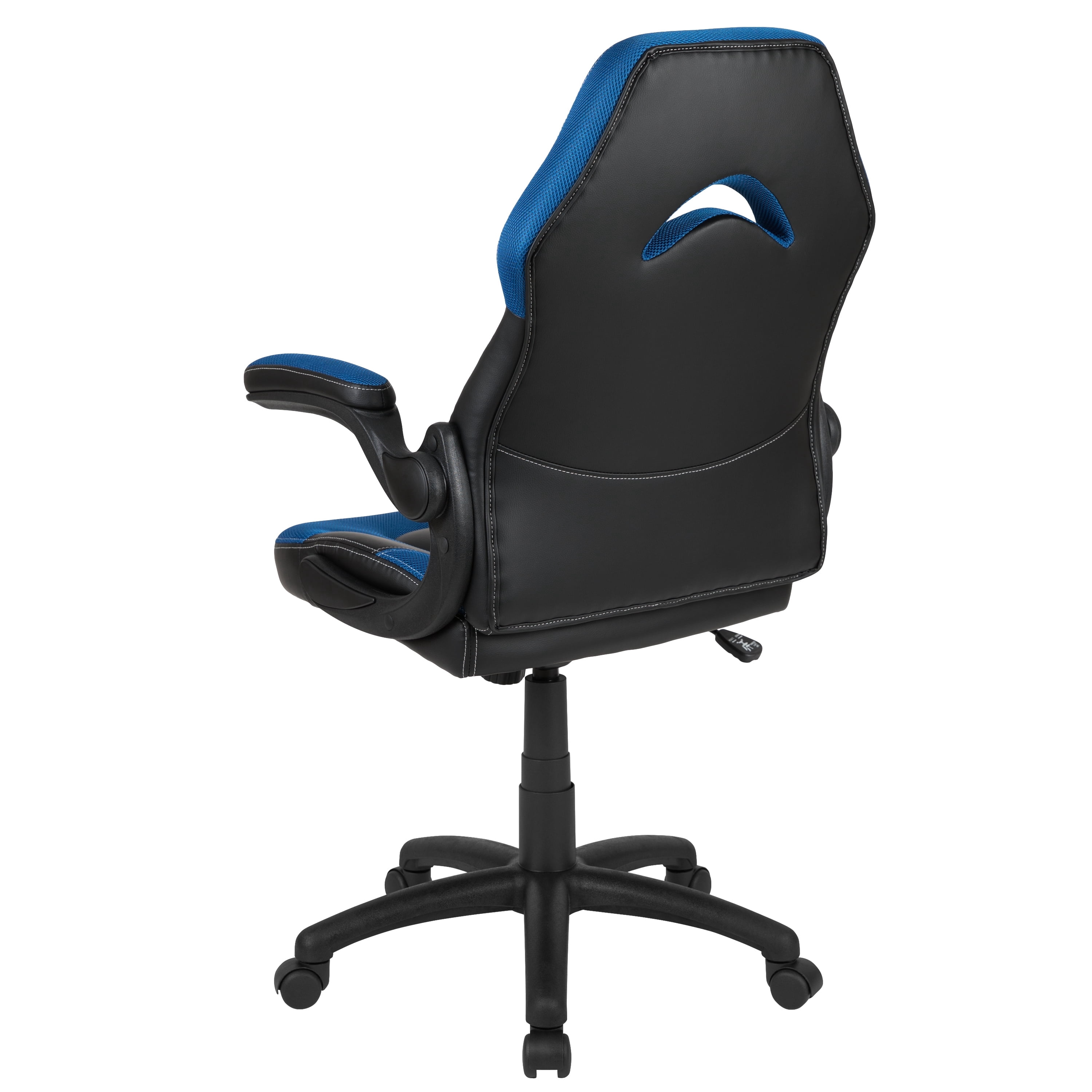 BlackArc High Back Gaming Chair with Blue and Black Faux Leather Upholstery, Height Adjustable Swivel Seat & Padded Flip-Up Arms