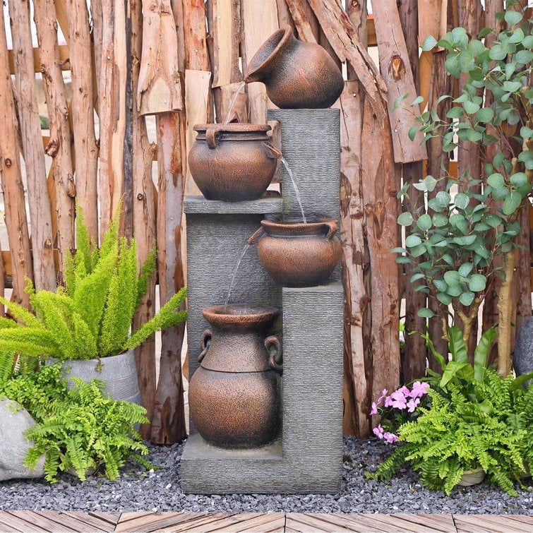 Fountain 4 Tiered Floor Standing Outdoor Water Fountains and Waterfalls for Garden