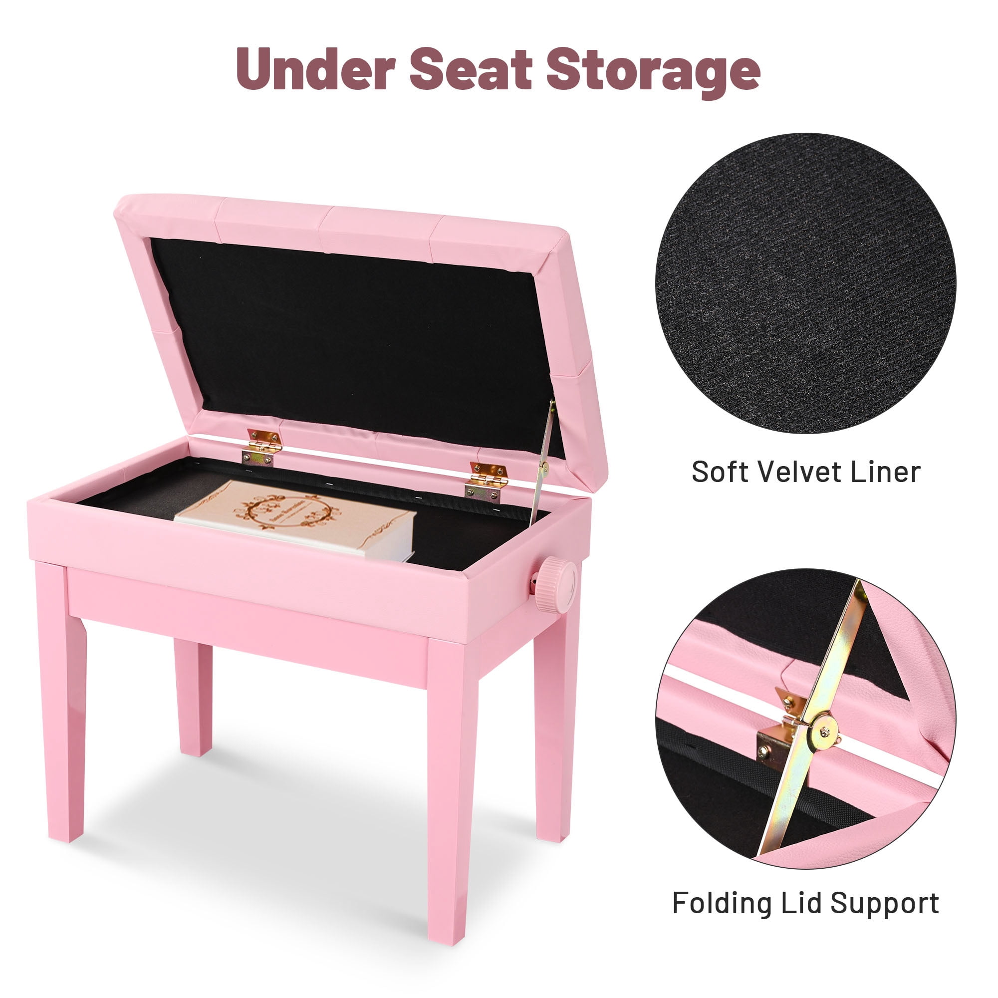 Yescom Adjustable Duet Piano Bench PU Leather Padded Wooden Keyboard Storage