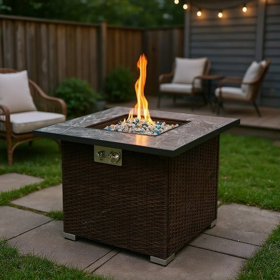Barara King Fire Pit Table, Smokeless Fire Pit Table, Fire Basin, 30" Outdoor Fire Table, Propane Gas Fire Pit Table with Glass Rocks and Rain Cover