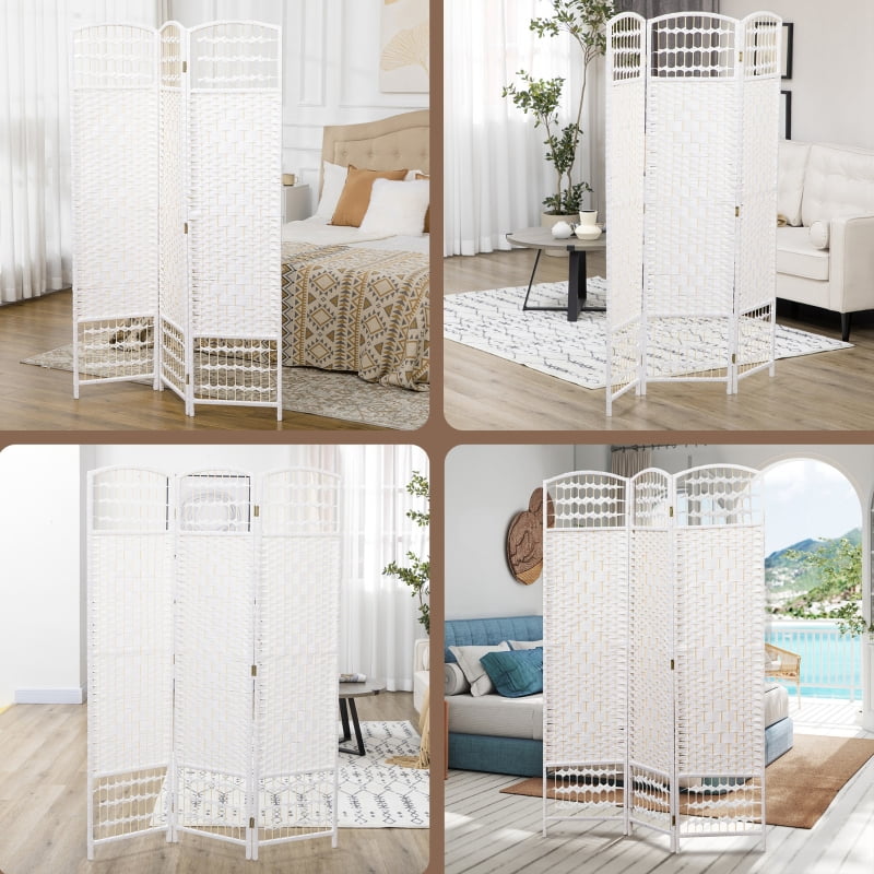 Alvantor 3-Panel Folding Privacy Screen with Hand-Woven Design, Freestanding Room Divider 47.2"x0.5”x66.9" White