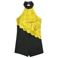 thumbnail image 5 of TiaoBug Kids Girls Sequin Jazz Dance Outfit Sleeveless Short Biketard Gymnastics Leotard with Sequin Hat Yellow&Black 14, 5 of 7